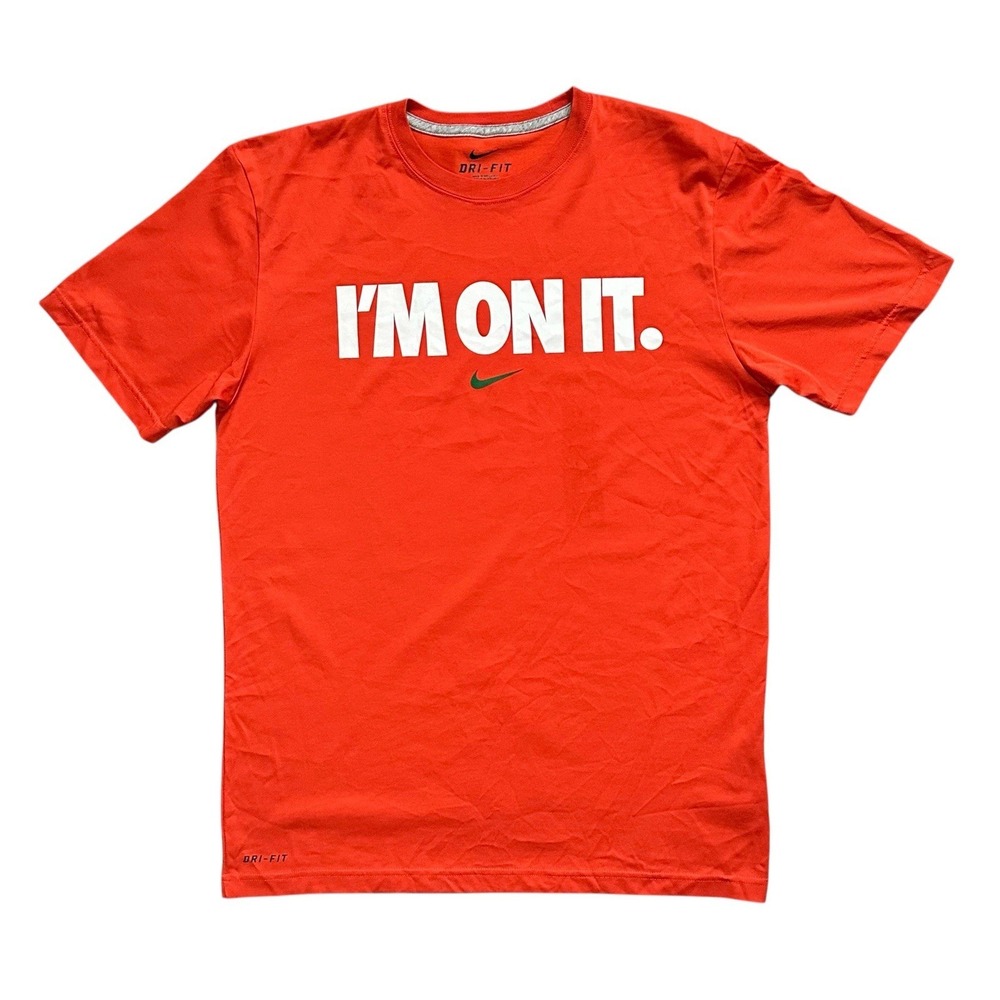 Rare Nike Im On It Dri Fit Athletic Workout Training Mens Orange Shirt‎ Size M
